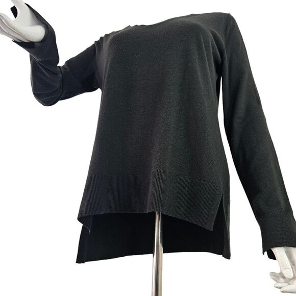 Loft Black Knit Sweater Deep V Neck Pullover Long Sleev eHigh Low Womens M - Picture 3 of 10